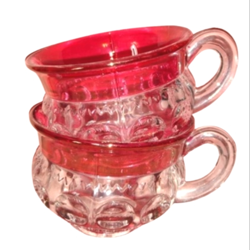 Heavy Cup Vintage King Crown Red Flash Thumbprint Cups Set Tiffin Indiana Glass